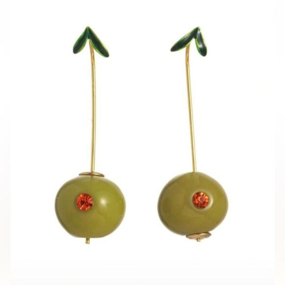Olive Green Drop Earrings with Gold Accents S858